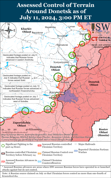 Бої на сході, карта, ISW, 11 липня, Донеччина