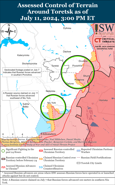 Бої на сході, карта, ISW, 11 липня, Нью-Йорк, Торецьк